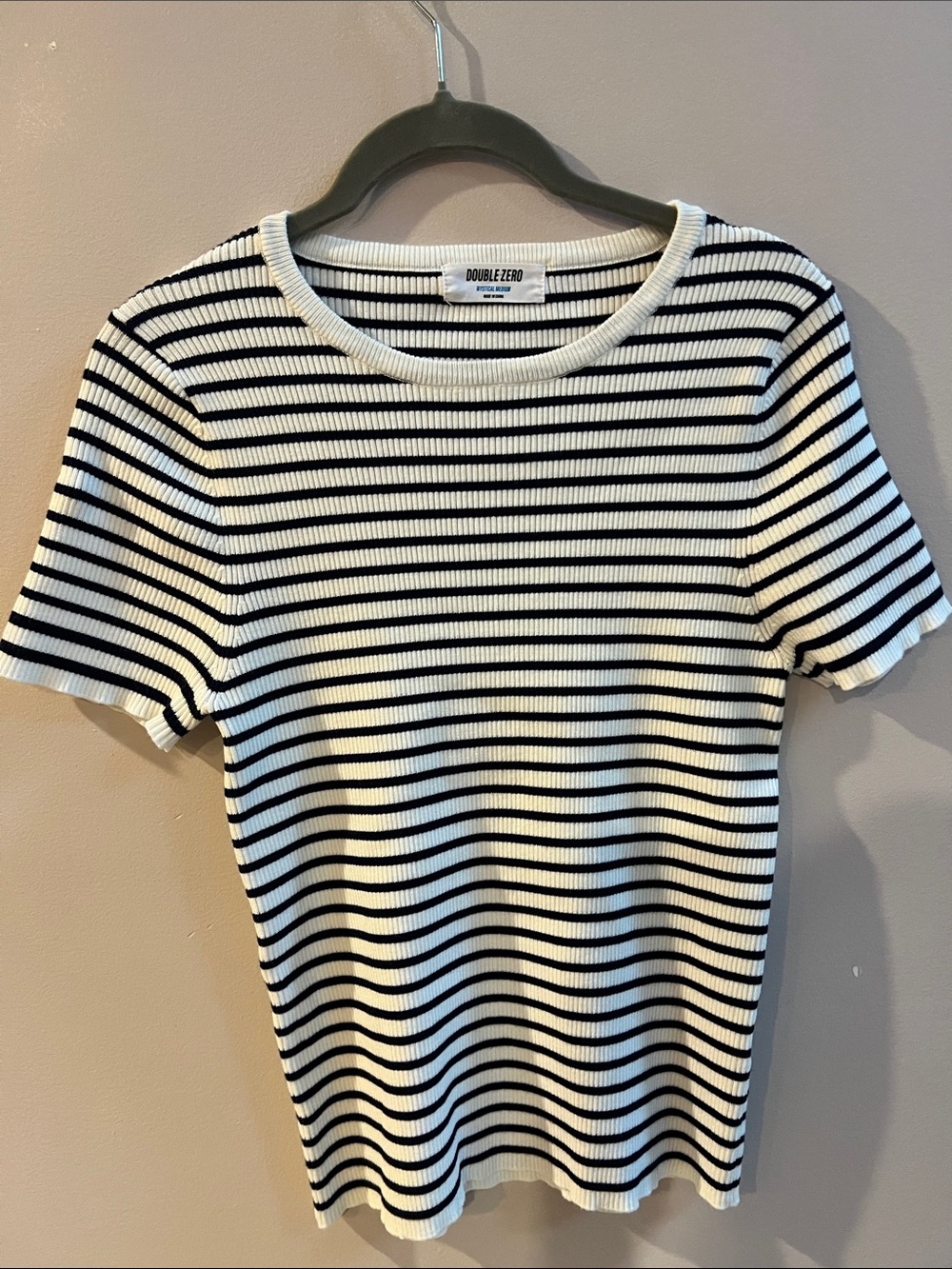 Double Zero Black and White Striped Ribbed Short Sleeve Tee